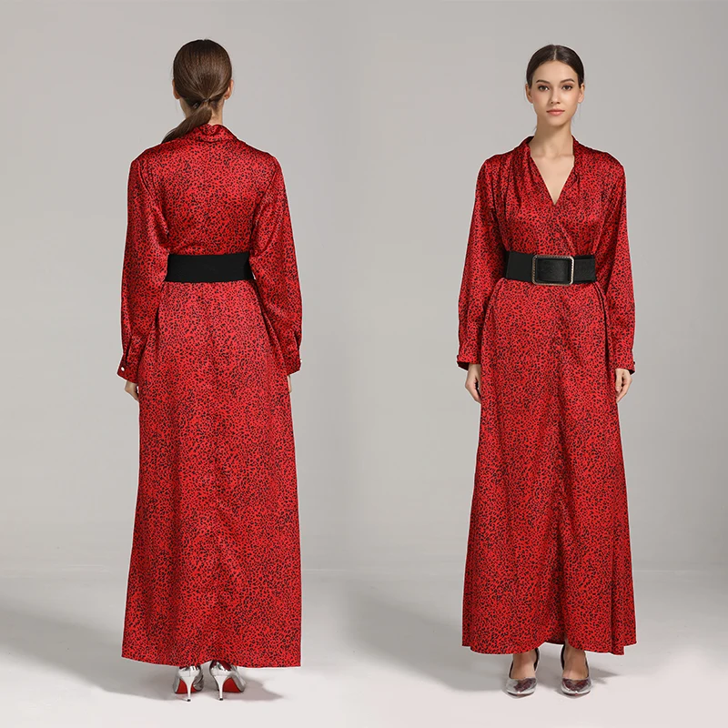 Дизайнерское подиумное платье размера плюс леопардовое красное рубашка женская