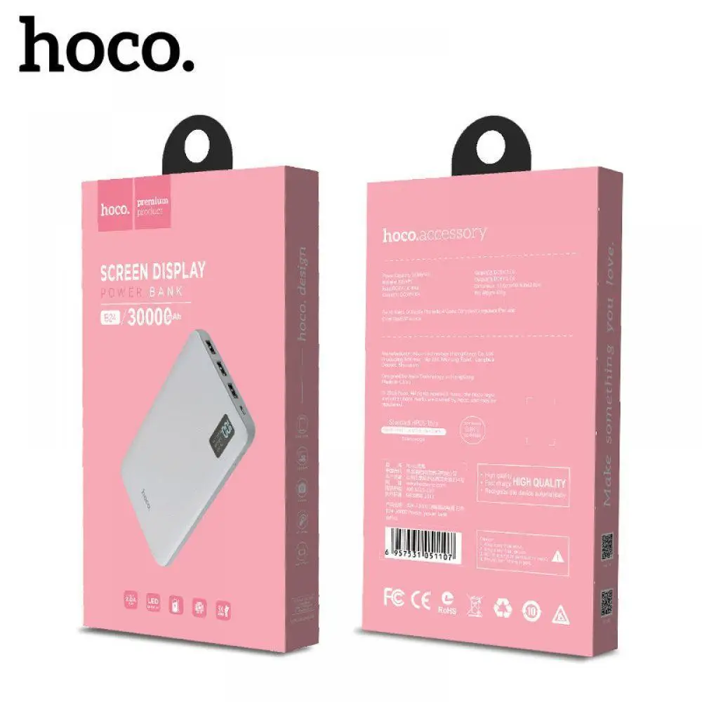 HOCO power Bank 30000 мАч 3USB портативная внешняя Мобильная батарея зарядное устройство
