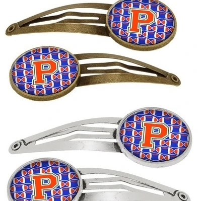Carolines Treasures CJ1083-PHCS4 Письмо P футбол зеленый синий и оранжевый заколки для