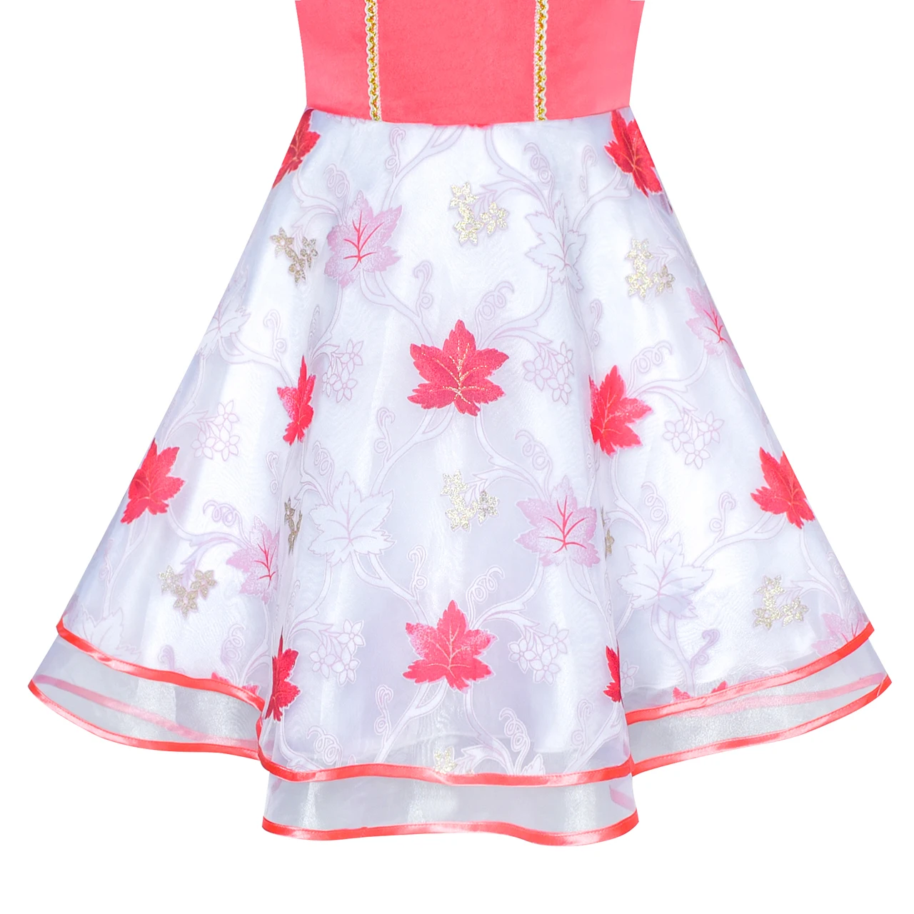 Sunny Fashion платья для девочек платье Цветок с плеча Отпуск клена Коралловый
