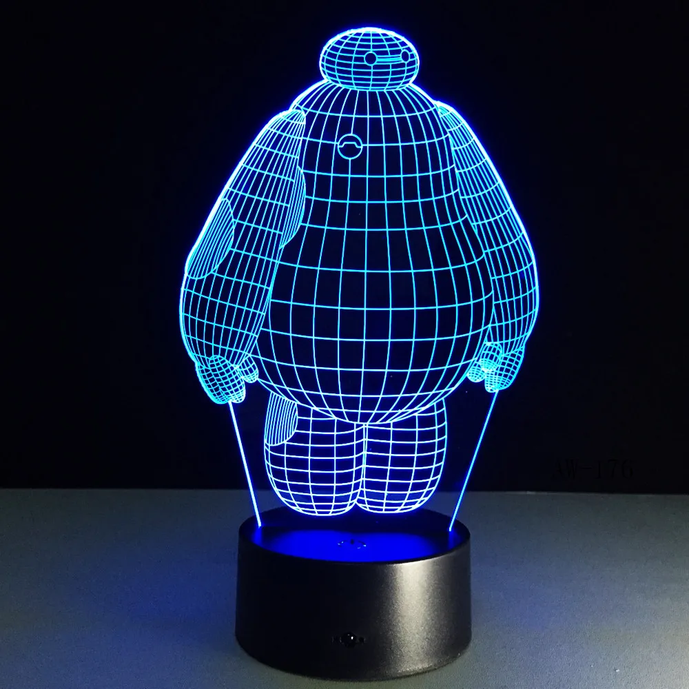 Hero Cartoon Baymax 3D Lamp Night Light USB LED Lighting Mulitcolor Holiday Souvenirs Luminaria Kids Toys Table luminaria AW-176 | Лампы и