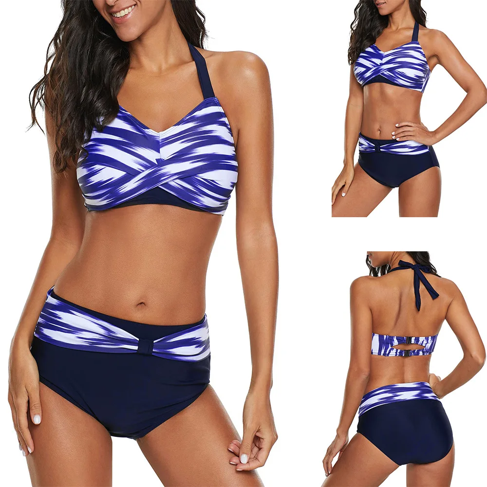 Новый сексуальный купальник с высокой талией принтом 2019 комплект бикини лямкой