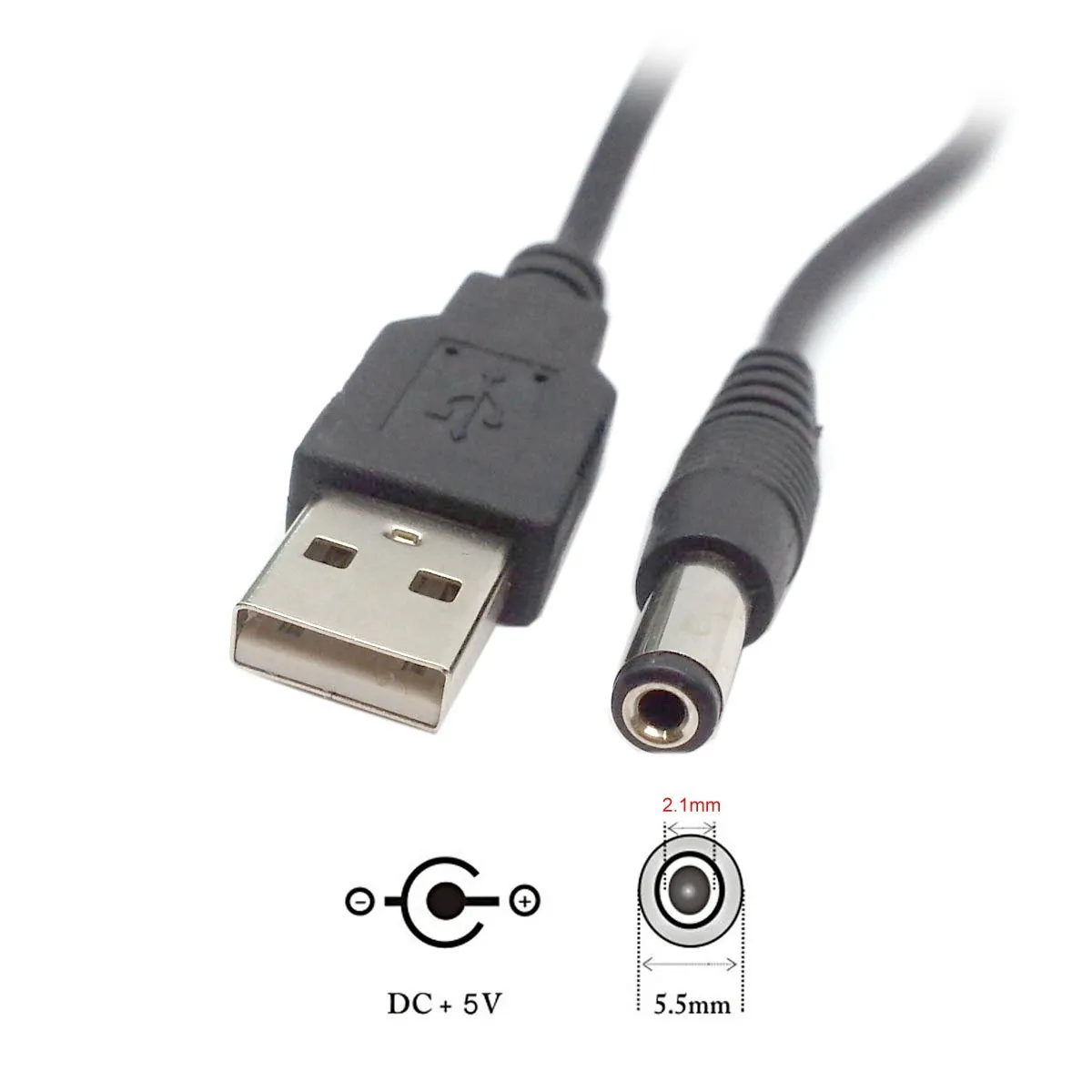 

Jimier 80cm USB 2.0 A Type Male to Right Angled 90 Degree 5.5 x 2.1mm DC 5V Power Plug Barrel Connector Charged Cable