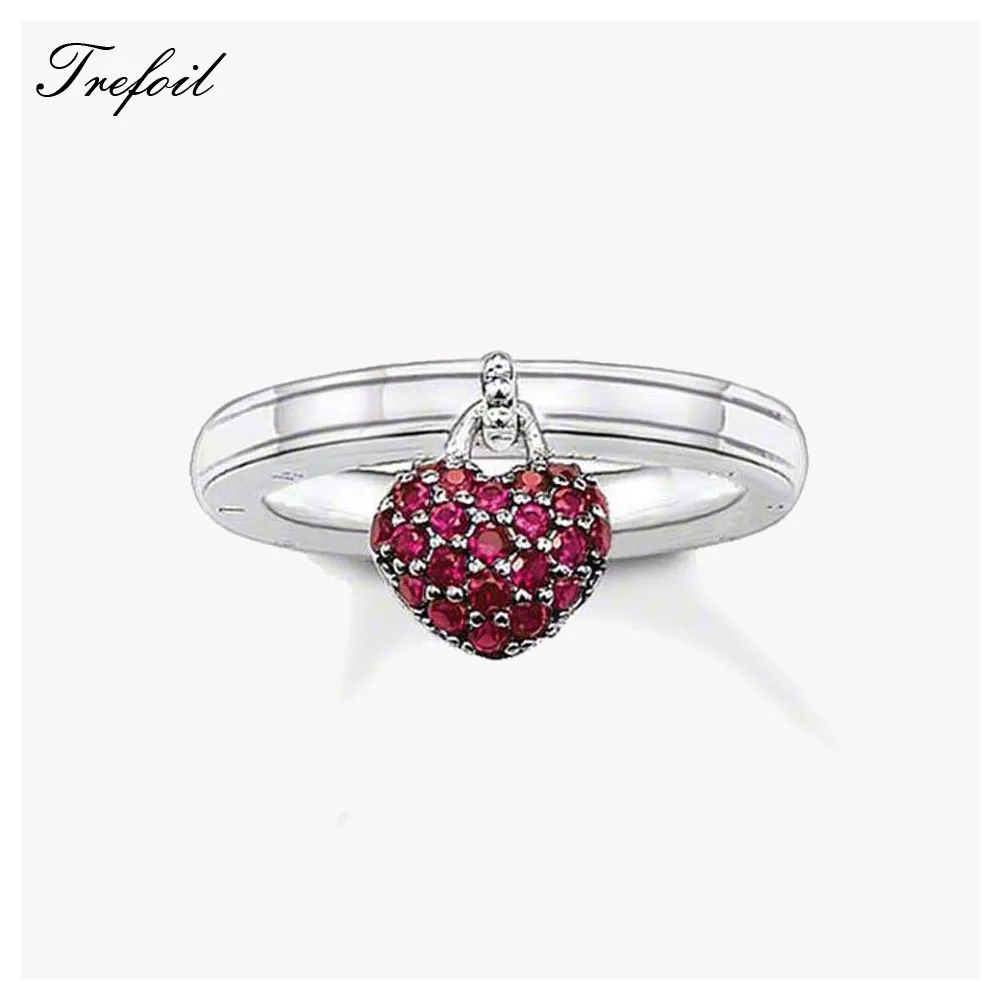 Обручальные кольца вечности с красным сердцем из стерлингового серебра 925 пробы