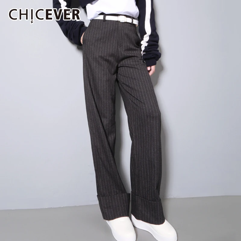 

Chicever осень плед Высокая Талия Мотобрюки для Для женщин Широкие брюки женский Palazzo Низ Повседневная Одежда корейский Мода 2017 Новый