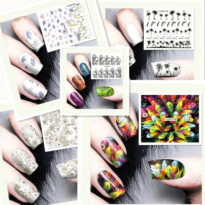 

Наклейки для ногтей с цветами, 2 листа, Водные Наклейки с кокосовым деревом, сделай сам, эскизное украшение Helianthus, 3d Подвески для дизайна ногт...