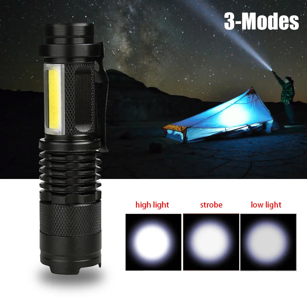 

Ultra Bright 3800Lumens Q5 COB Led Flashlight Zoomable Mini hand tactical Torch Focus Emergency work Light for Camping Hiking