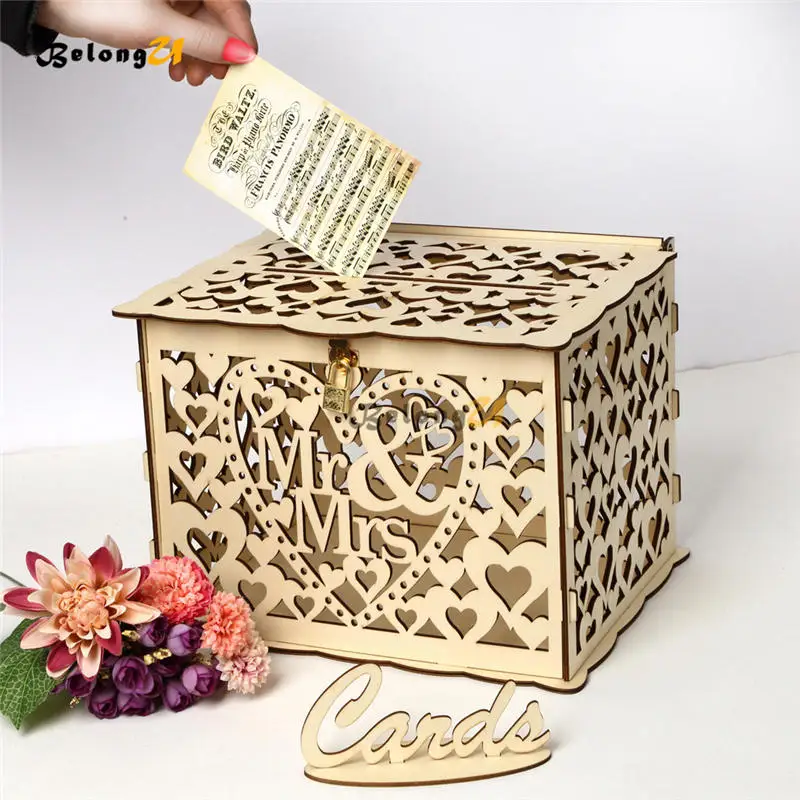 Рустикальная коробка для свадебных карт DIY с замком Подарочная денежная со