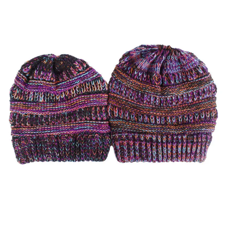 Stretch Knit Hat High Bun Ponytail Beanie Winter Warm Hole Cap Mom and Kid Hats | Детская одежда и обувь