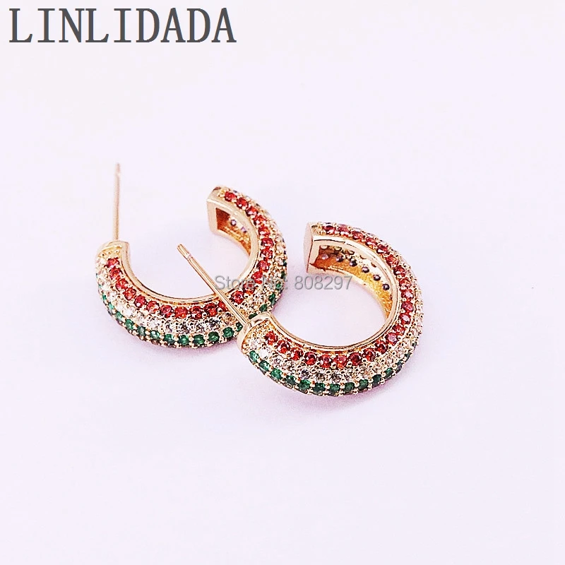 

4Pair Hot Sale good quality multi color rainbow cz stud earrings