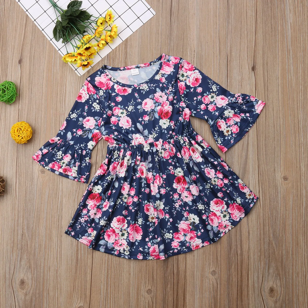 New Arrival NewbornToddler Infant Kids Baby Girls Dress Floral Cotton O-neck Popular Princess Party Autumn Casual Dresses | Детская