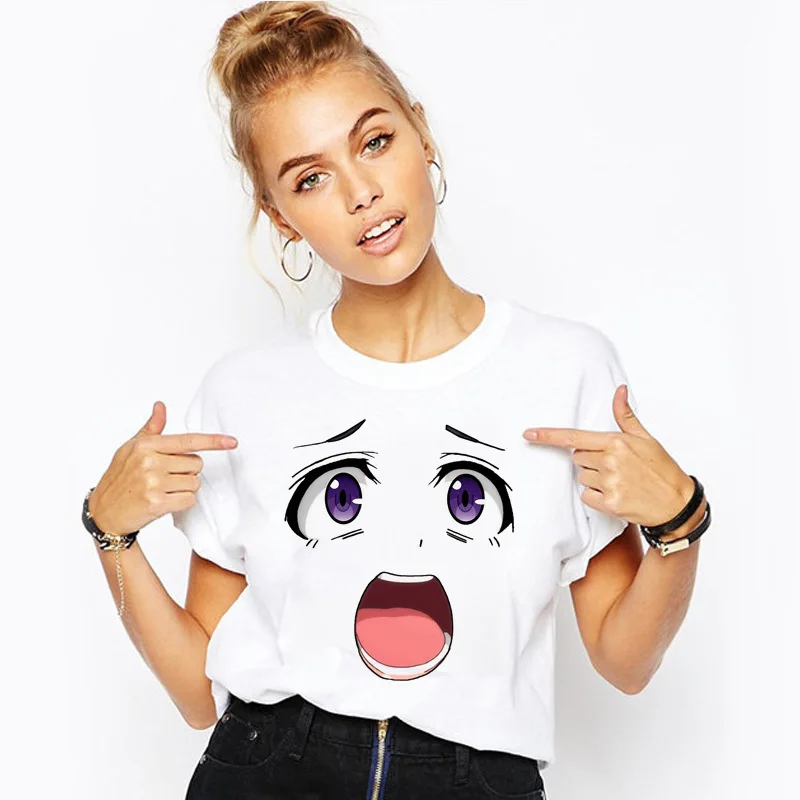 Женская футболка с принтом веселое Harajuku Face короткий рукав хлопок круглый вырез