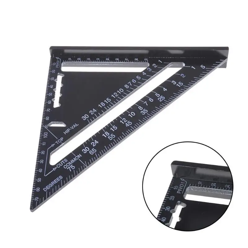 Alloet 7inch Metric Aluminum AlloyTriangular Measuring Ruler for Woodworking Speed Square Triangle Angle Protractor Trammel Tool |