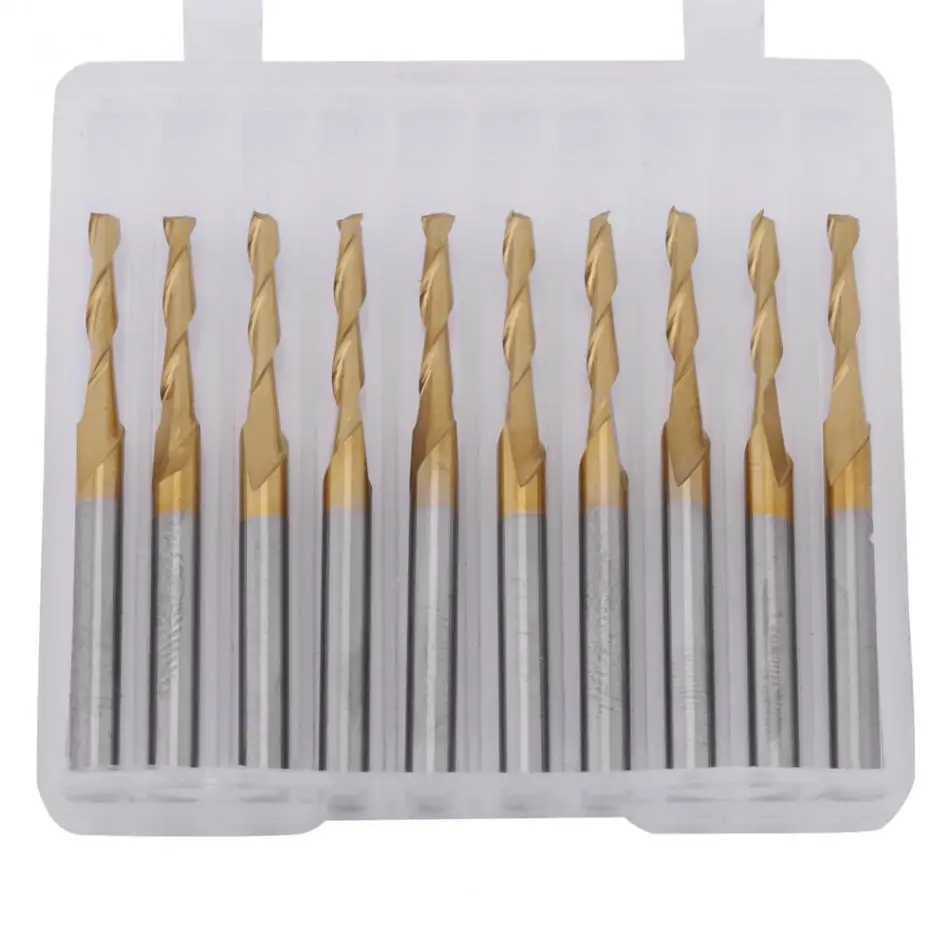 10 шт. 3 175 мм хвостовик с титановым покрытием Фрезерные фрезы двойным концом