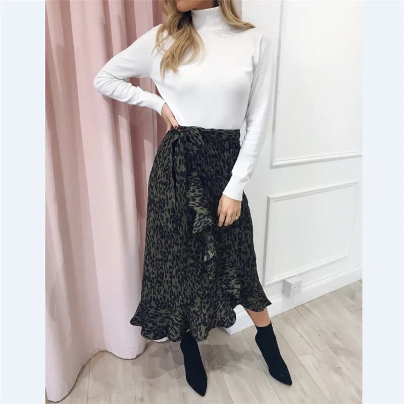 Лето 2018 kawaii boho bodycon Леопардовый принт высокая талия юбки женские миди леопардовая