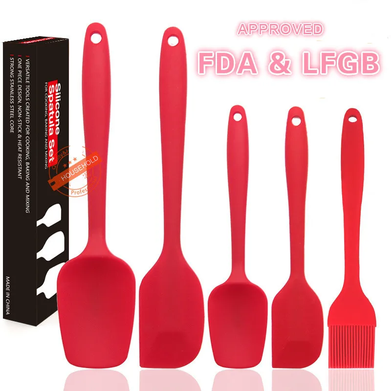 

Fda Food Level Silica Gel Scraper 5 PCS Set Cake Cream Spatula Oil Brush Batter Stir Knife Baking Kichen Tool