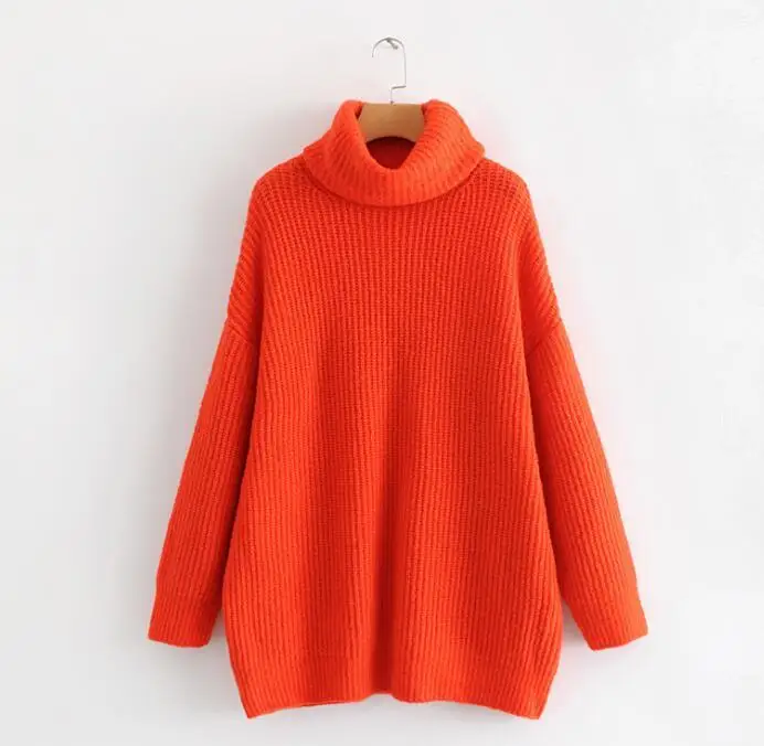 Winter Women Orange Color Turtleneck Knit Sweater Batwing Sleeves Oversize Pullovers | Женская одежда