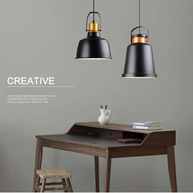 

Minimalist Retro Pendant Lamp Black Metal Hanging Chandelier Ceiling Light AC110V/220V E27