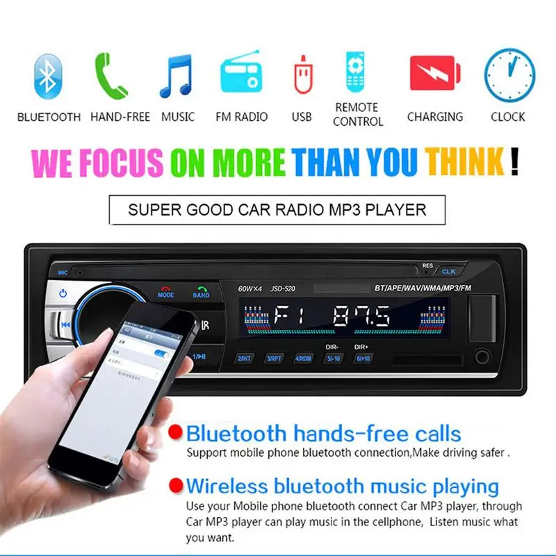 1 Din 12V автомобильное радио Bluetooth Сабвуфер стерео FM аудио плеер Зарядное