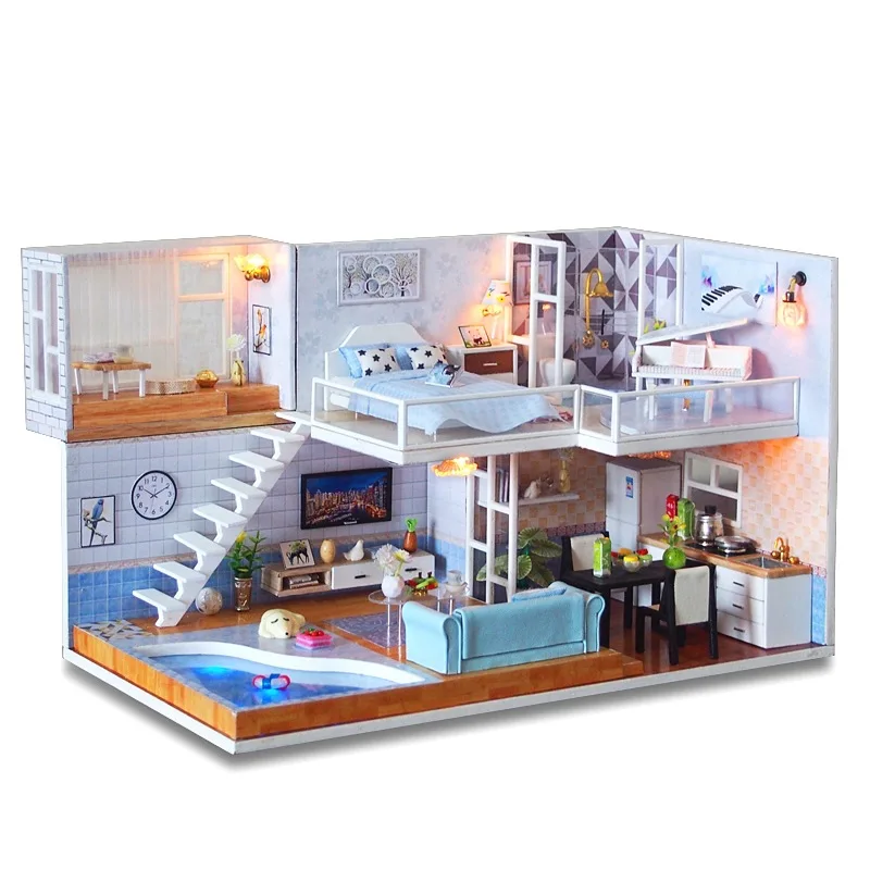 Dolemikki кукольный дом Миниатюрный с мебелью Diy деревянный домик игрушки для детей