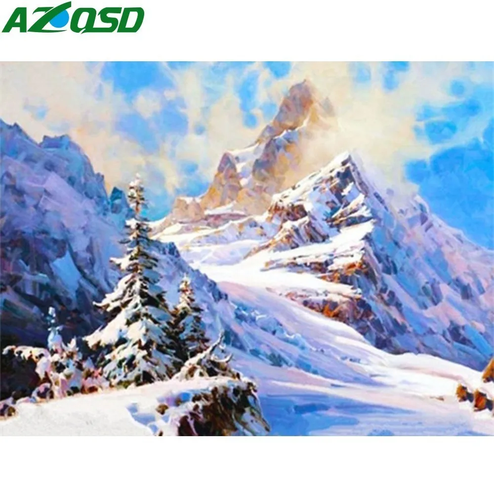 Алмазная вышивка AZQSD Снежная горная алмазная живопись зимняя Ландшафтная