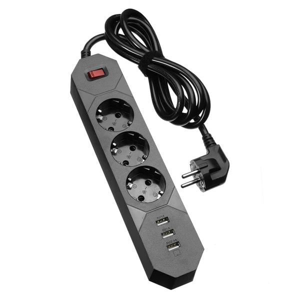 CLAITE Смарт USB Мощность полосы 5V 2.4A 3 Порты зарядка через адаптер переменного тока 250