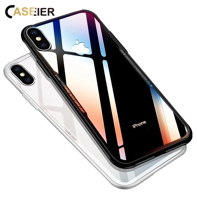 CASEIER 0.7MM GLASS Phone Case For iPhone X XS Max 8 7 6 6s Plus Protective Glass XR Funda Accessories |