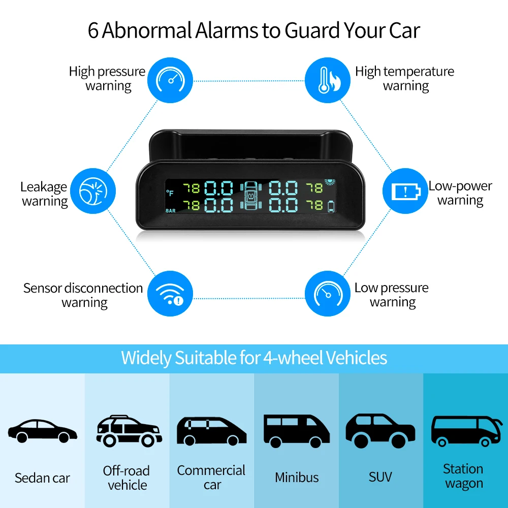 AutoLover C260 система контроля давления в шинах Солнечная TPMS универсальный монитор