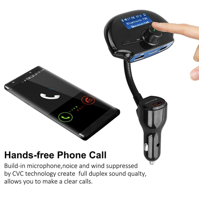 Bluetooth FM Transmitter Car Wireless Radio Adapter Kit Support MP3 Player SD Card Quick Charge 3.0 Dual USB Charger | Автомобили и