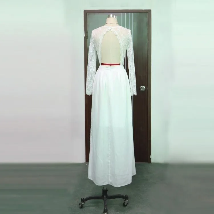 Sexy Wedding Dress Boho Long Sleeves Backless White Beach Dresses Appliques Lace V Neck Cheap Princess Bride | Свадьбы и торжества