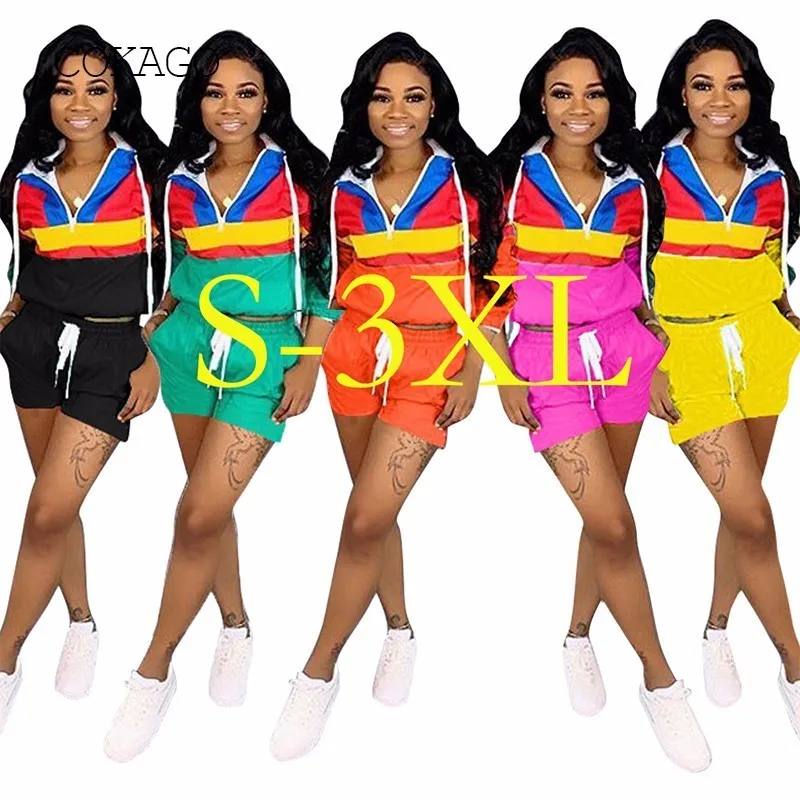 COKAGO Black Streetwear Sport Suit Women Pollover Long Sleeve Top+shorts Tracksuit Clothes 2019 S-XXXL Plus Size Outfit | Женская одежда