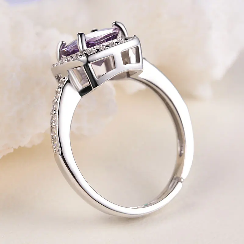 CisiVoge NEW 925 Silver Womens Rings Jewelry Big Square Purple Amethyst Gem Stone Crystal Large Statement Gemstone Ring FJ JRG17 | Украшения