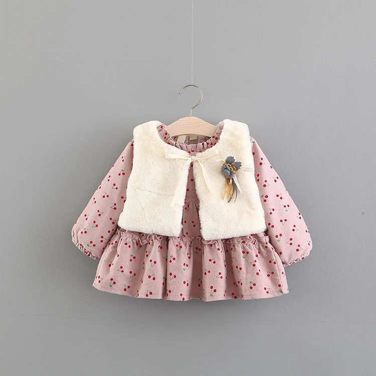 

0-3 Year Autumn And Winter Increase Min coat Girl Temperament Sweet Princess dress long full sleeves Dress