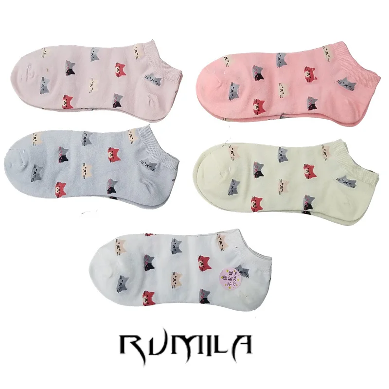 

CAT Warm comfortable cotton bamboo fiber girl women's socks ankle low female invisible color girl boy hosier 1pair=2pcs WS79