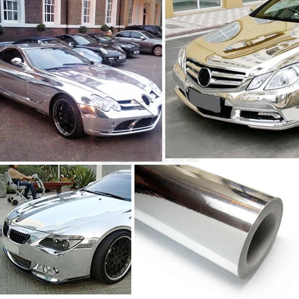 

6x60-inch Silver Chrome Car Body Films Glossy Color Car Vehicle 3D Vinyl Film Wrap Sticker Vinyl Decal Air Release Film