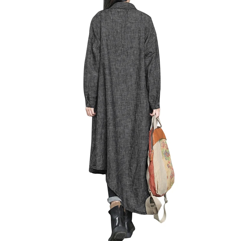 Для женщин Кнопка подпушка рубашка женская с длинным рукавом асимметричный