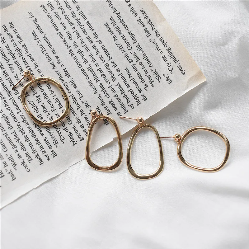 New Pattern Fashion Korea Temperament Metal Texture Geometry Irregular Circle Design Drop Earrings For Women Jewelry Accessories | Украшения