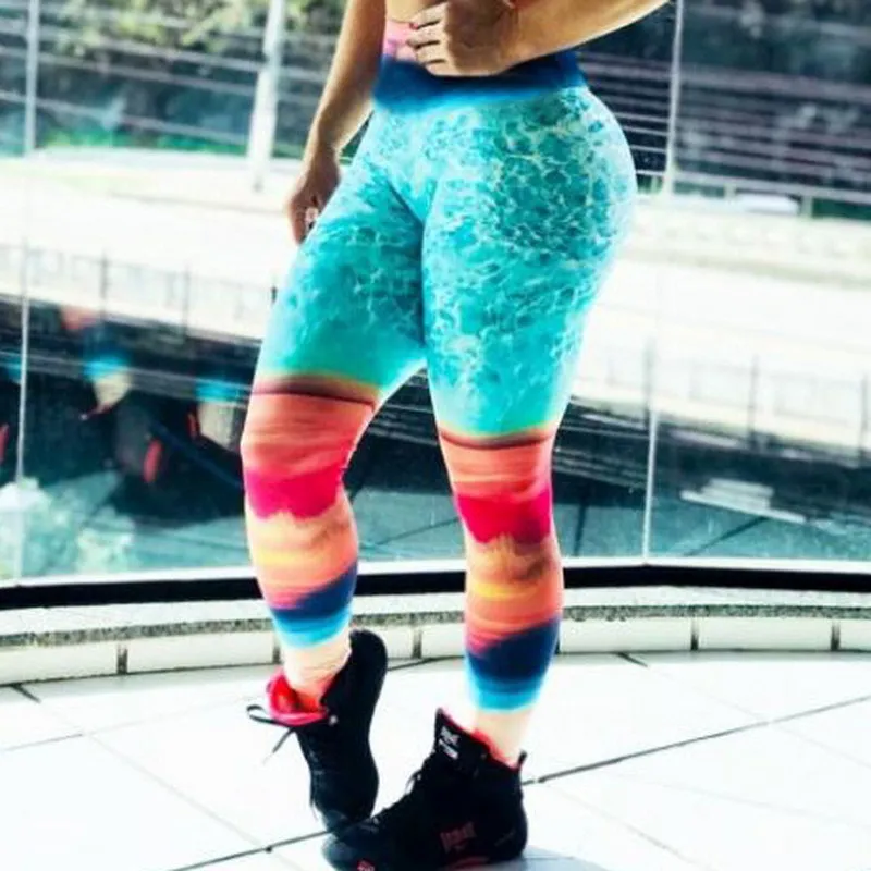 2019 Hot Sea Print Patchwork Yoga Pants Women Push Up Sport Leggings Professional Running Leggins Sports Fitness Tights Trousers