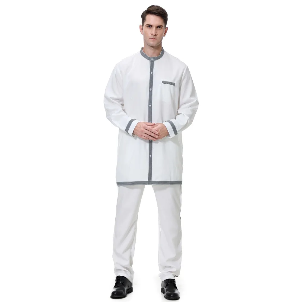 Мусульманские мужские комплекты одежды Jubba tobe Islamic Abaya Jilbab Moslem рубашка штаны