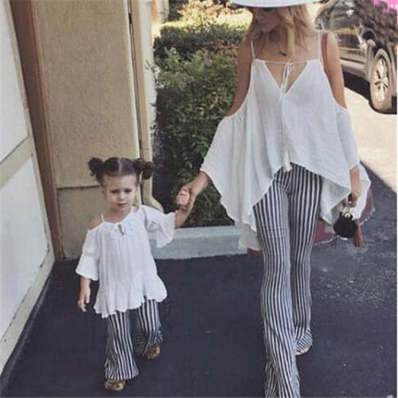 2019 Emmababy/женская летняя одежда для мамы и дочки с открытыми плечами Белый Топ