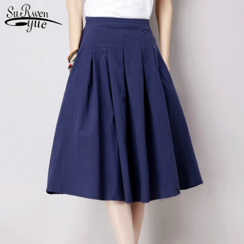 

faldas mujer moda 2021 skirts womens shirt high waist skirt A-Line Mid-Calf Solid Casual pleated skirt 2214 50