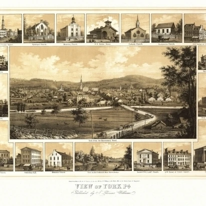 Античная Карта Йорк Пенсильвания 1852 графство плакат печать (24x36)|Таблички и знаки|