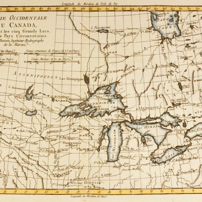 Карта Западной Канады включая пять Великих озёр около 1760 от Atlas De Toutes Les Parties Connues Du