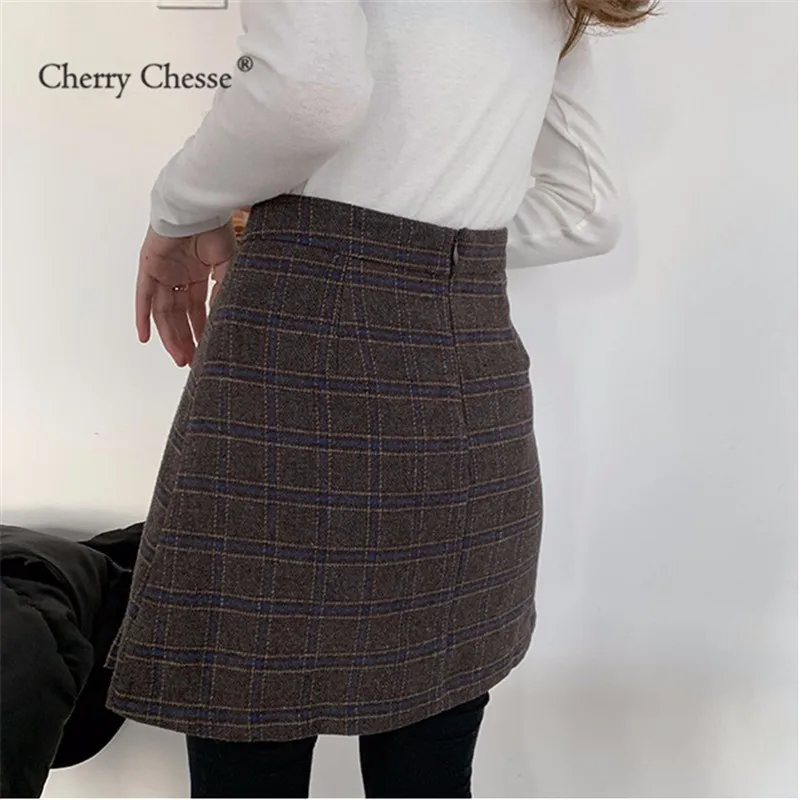 Cherry вая Женская клетчатая юбка Harajuku плиссированная Империя Асимметричная