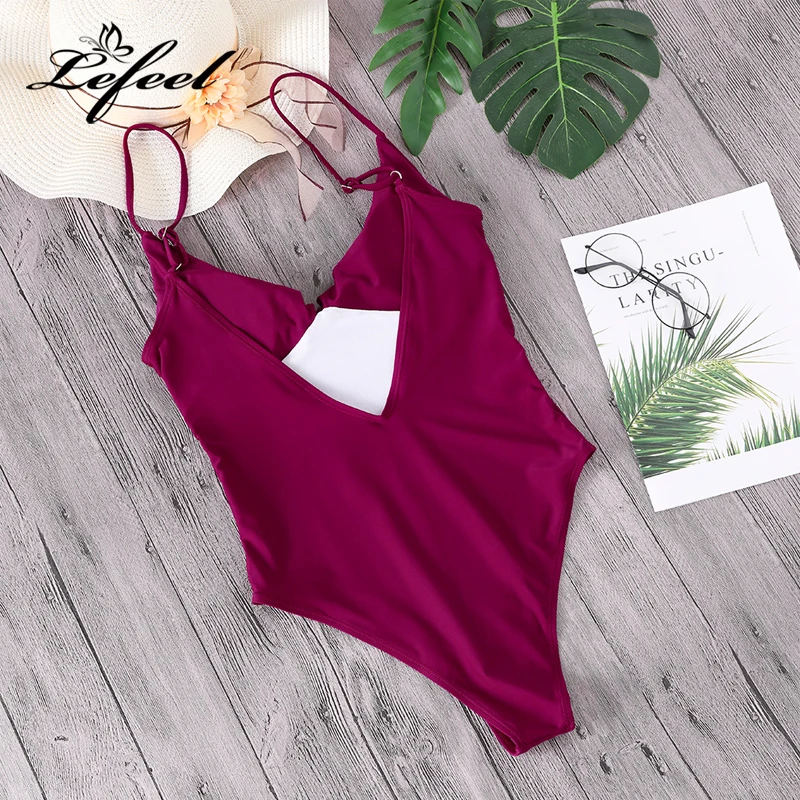 Lefeel 2019 Sexy One Piece Swimsuit Women Swimwear Deep V Neck Bathing Suit Backless Beach Wear Print Swimming Biquini | Спорт и