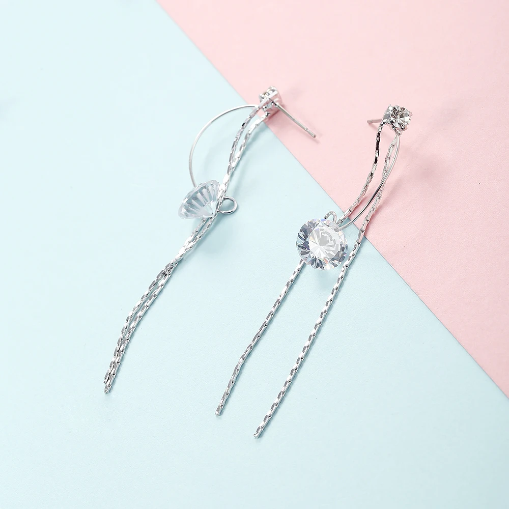 Женские длинные серьги на цепочке с фианитом AAA + корейский стиль новые модные