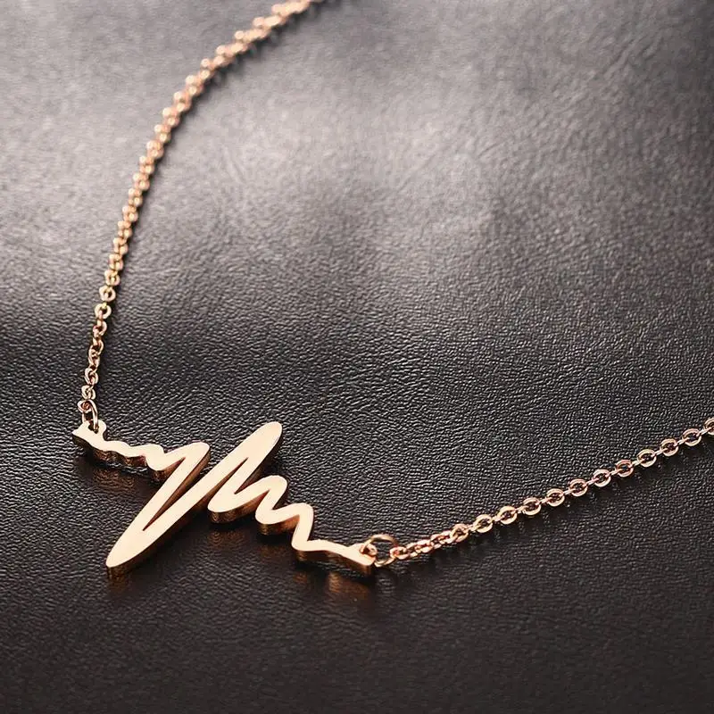 Temperament Heart Beat Trace Choker Necklace for Women Stainless Steel Cardiogram Pendant Elegant Lady Party Jewel | Украшения и