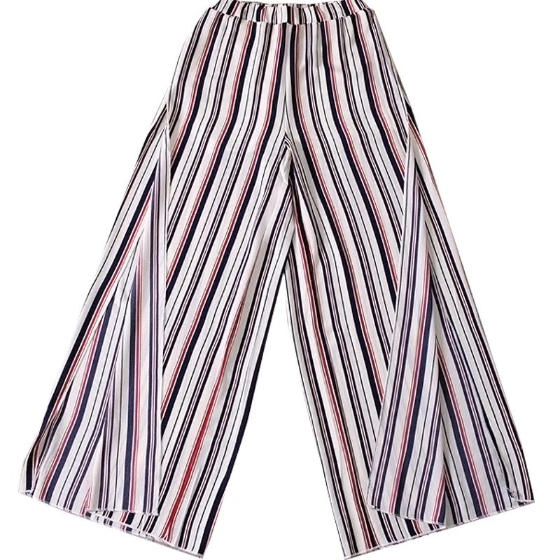 

Woman High Waist Chiffon Pants To Floor Trousers Summer Beach Culotte