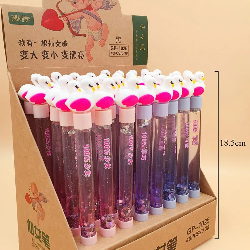 0.38mm Crystal Drift Sand Glitter Gel Pens Cartoon Flamingo Pen Black Ink Neutral For School Supplies Creative Stationery |