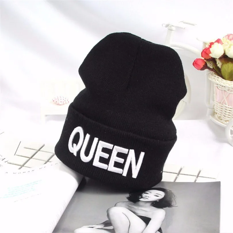 Новые облегающие шапки с надписью KING QUEEN вязаная шапка зимняя для пар шапочки s